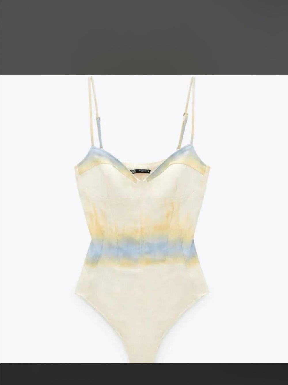 Zara Cream Tie Dye Sweetheart Bodysuit Blue Yellow Size S - Picture 1 of 5